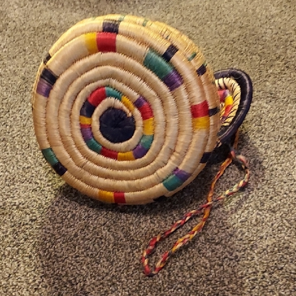 African Gathering/ Boho..Colorful Woven Basket with Lid - Picture 3 of 4
